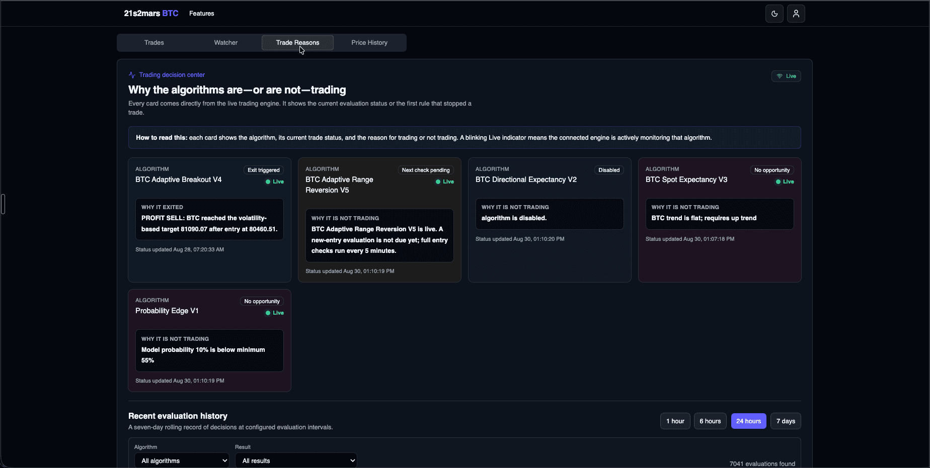 21s2mars BTC explainable algorithm decision interface