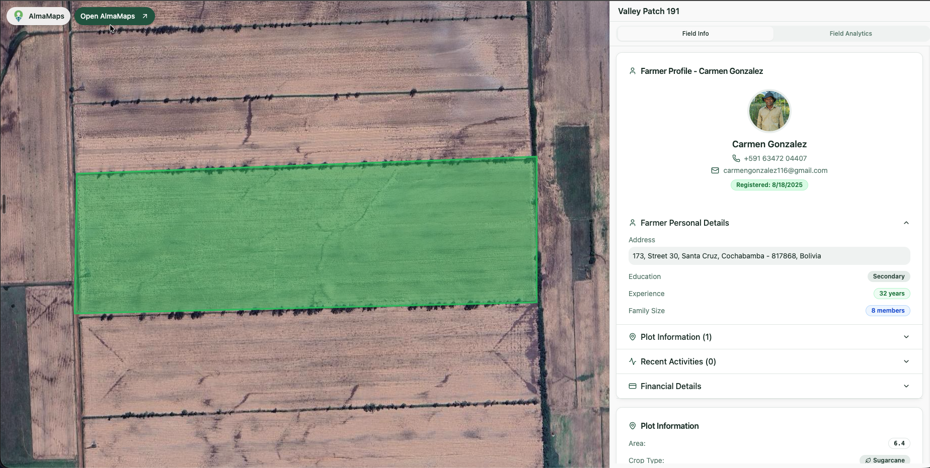 Carmen Gonzalez field opened from Alma Forum in Alma Maps