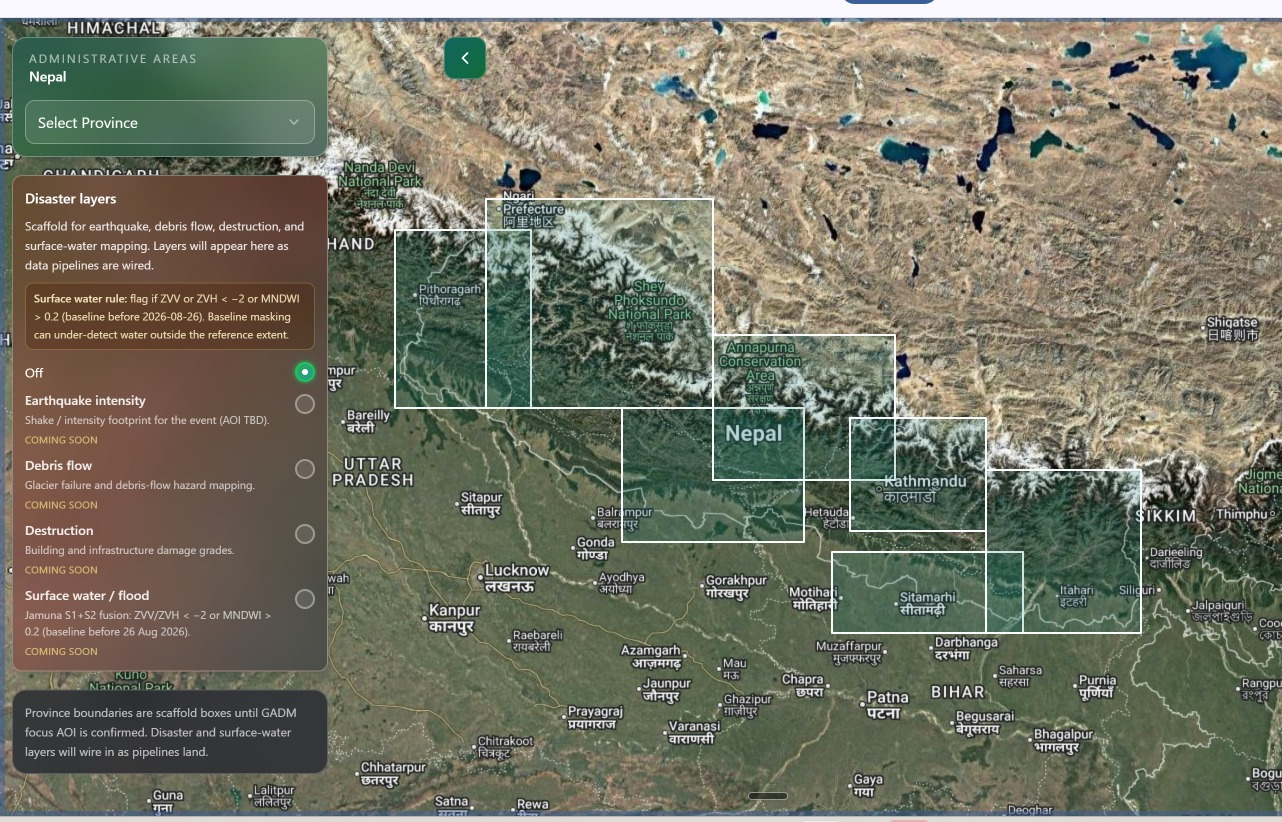 Nepal multi-hazard map with earthquake and flood intelligence layers